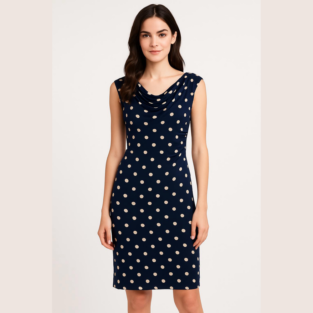 EUC Women's db Dress Size 14 Navy White Polka Dot